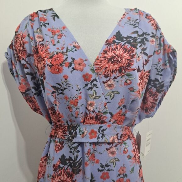 Chelsea 28 Floral Print Boho Chic Faux Wrap V Neck Multi Purple Dress Large NWT - Picture 16 of 16